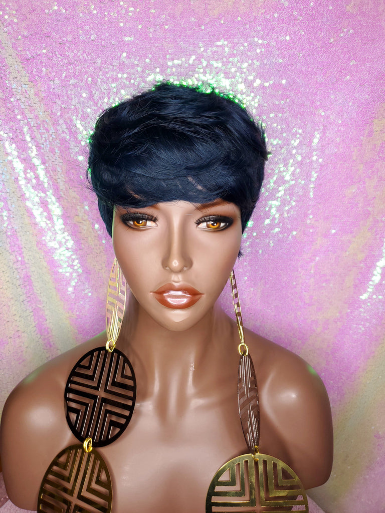 Pixie Cut Peruvian Remy Human Hair Wig Midnight Blue Hair Wig - Beauty Blessing Wigs & Hair Extensions Boutique