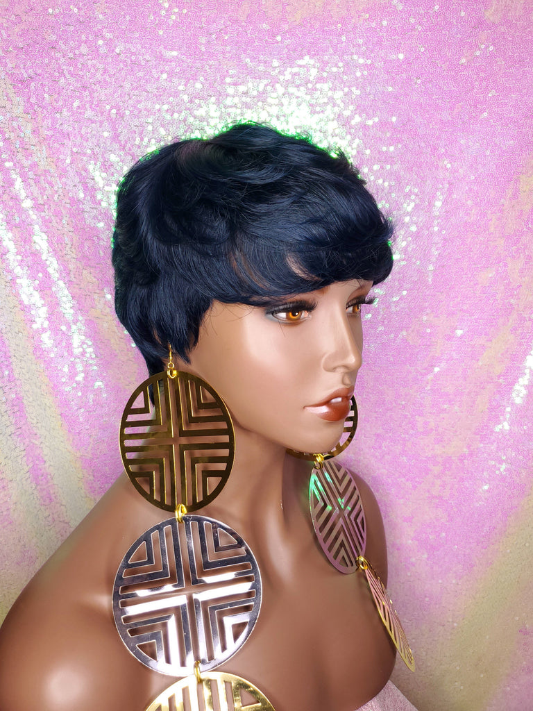 Pixie Cut Peruvian Remy Human Hair Wig Midnight Blue Hair Wig - Beauty Blessing Wigs & Hair Extensions Boutique