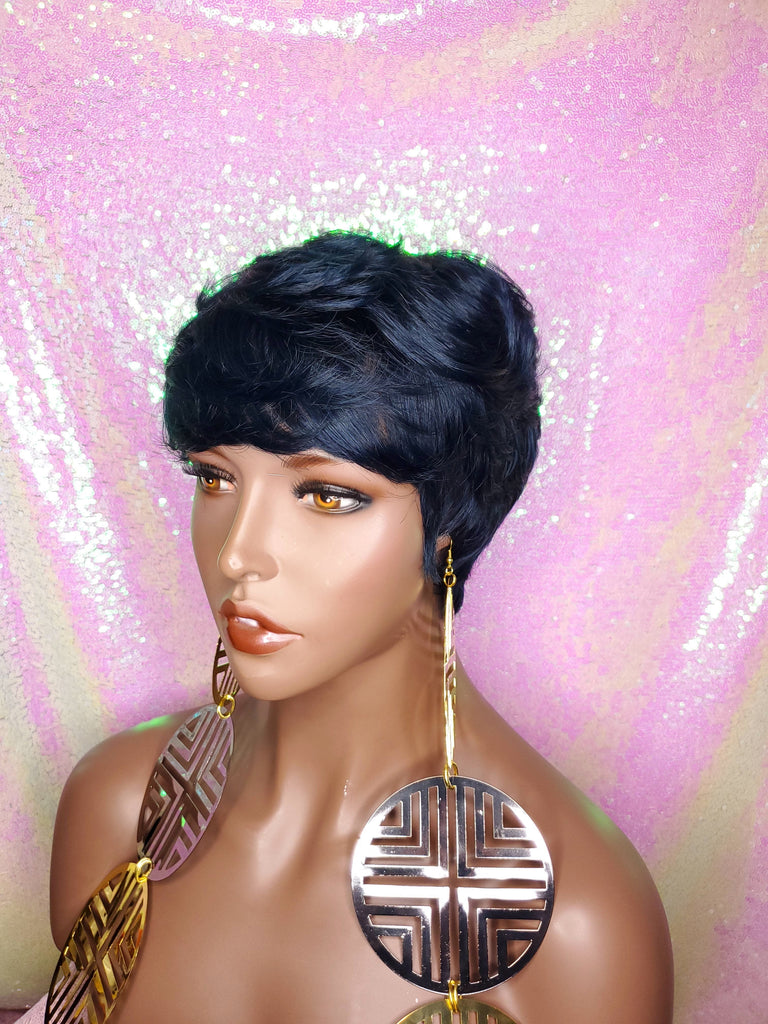 Pixie Cut Peruvian Remy Human Hair Wig Midnight Blue Hair Wig - Beauty Blessing Wigs & Hair Extensions Boutique