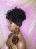 Afro Kinky Puff Curl Turban Wig Black Sequin Head Band Wig - Beauty Blessing Wigs & Hair Extensions Boutique