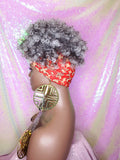 Turban Wig Afro Kinky Coil Puff Salt Pepper Gray Wig Afro Curl African Hair Wrap Wig Pre-tied Bow Turban Wig Afro Puff Headband Wig - Beauty Blessing Wigs & Hair Extensions Boutique