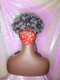 Turban Wig Afro Kinky Coil Puff Salt Pepper Gray Wig Afro Curl African Hair Wrap Wig Pre-tied Bow Turban Wig Afro Puff Headband Wig - Beauty Blessing Wigs & Hair Extensions Boutique