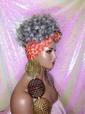 Turban Wig Afro Kinky Coil Puff Salt Pepper Gray Wig Afro Curl African Hair Wrap Wig Pre-tied Bow Turban Wig Afro Puff Headband Wig - Beauty Blessing Wigs & Hair Extensions Boutique