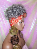 Turban Wig Afro Kinky Coil Puff Salt Pepper Gray Wig Afro Curl African Hair Wrap Wig Pre-tied Bow Turban Wig Afro Puff Headband Wig - Beauty Blessing Wigs & Hair Extensions Boutique