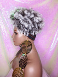 Salt & Pepper Wig Turban Wig Afro Kinky Puff Wig Spiral Curl Hair Wrap Wig Afro Pre-tied Bow Black Sequin Turban Wig Afro Puff Hair Wrap Wig - Beauty Blessing Wigs & Hair Extensions Boutique