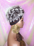 Salt & Pepper Wig Turban Wig Afro Kinky Puff Wig Spiral Curl Hair Wrap Wig Afro Pre-tied Bow Black Sequin Turban Wig Afro Puff Hair Wrap Wig - Beauty Blessing Wigs & Hair Extensions Boutique
