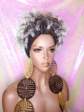 Salt & Pepper Wig Turban Wig Afro Kinky Puff Wig Spiral Curl Hair Wrap Wig Afro Pre-tied Bow Black Sequin Turban Wig Afro Puff Hair Wrap Wig - Beauty Blessing Wigs & Hair Extensions Boutique