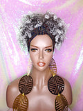 Salt & Pepper Wig Turban Wig Afro Kinky Puff Wig Spiral Curl Hair Wrap Wig Afro Pre-tied Bow Black Sequin Turban Wig Afro Puff Hair Wrap Wig - Beauty Blessing Wigs & Hair Extensions Boutique