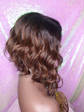 Loose Wave Bob Ombre Brown Auburn Human Hair Blend Wig Preplucked Lace Part Wig Swoop Bang Hair - Beauty Blessing Wigs & Hair Extensions Boutique