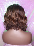 Loose Wave Bob Ombre Brown Auburn Human Hair Blend Wig Preplucked Lace Part Wig Swoop Bang Hair - Beauty Blessing Wigs & Hair Extensions Boutique