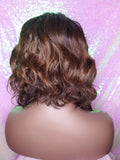 Loose Wave Bob Ombre Brown Auburn Human Hair Blend Wig Preplucked Lace Part Wig Swoop Bang Hair - Beauty Blessing Wigs & Hair Extensions Boutique