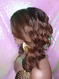 Loose Wave Bob Ombre Brown Auburn Human Hair Blend Wig Preplucked Lace Part Wig Swoop Bang Hair - Beauty Blessing Wigs & Hair Extensions Boutique