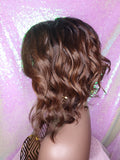Loose Wave Bob Ombre Brown Auburn Human Hair Blend Wig Preplucked Lace Part Wig Swoop Bang Hair - Beauty Blessing Wigs & Hair Extensions Boutique