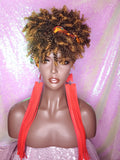 Turban Wig Afro Kinky Puff Bangs Wig Afro Curly Corkscrew Hair Wrap Wig African Print Head Wrap Wig Afro Puff Hair Bang Wig - Beauty Blessing Wigs & Hair Extensions Boutique