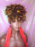 Turban Wig Afro Kinky Puff Bangs Wig Afro Curly Corkscrew Hair Wrap Wig African Print Head Wrap Wig Afro Puff Hair Bang Wig - Beauty Blessing Wigs & Hair Extensions Boutique