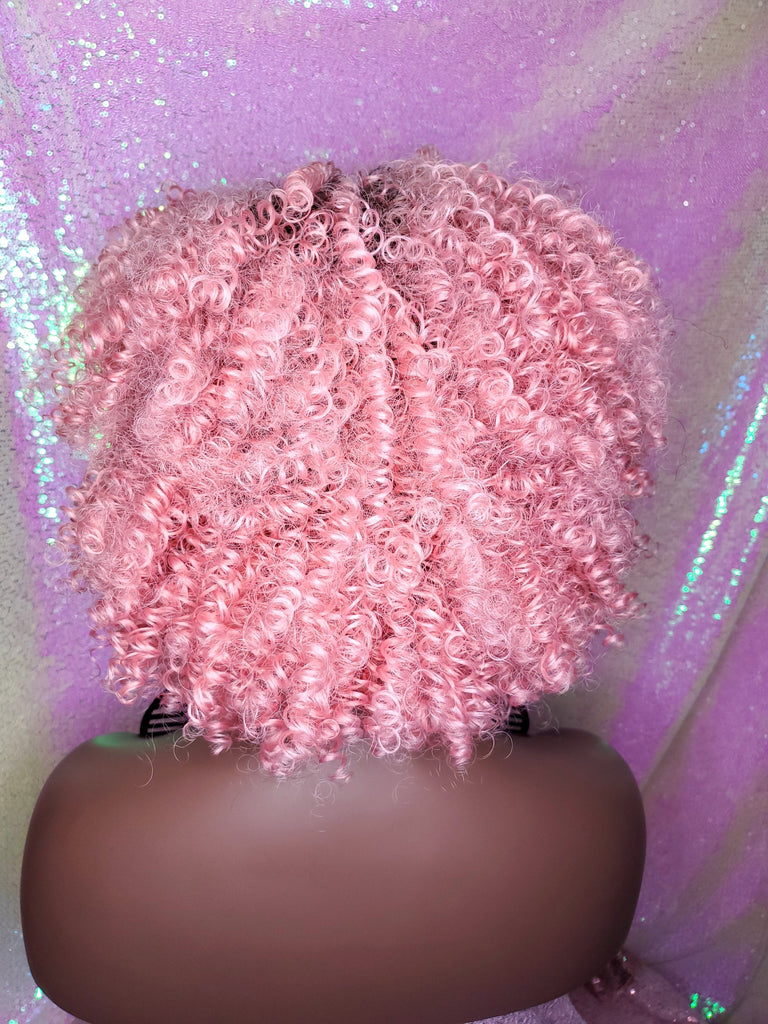 Pink Hair Wig Spiral Kinky Afro Curly Hair Premium Fiber Natural Hair Wig - Beauty Blessing Wigs & Hair Extensions Boutique