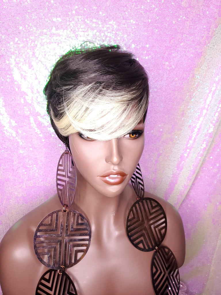 Pixie Cut Tapered Short Cut Blonde Bang Hair Wig Pixie Cut Wig Brown Blonde Wig - Beauty Blessing Wigs & Hair Extensions Boutique