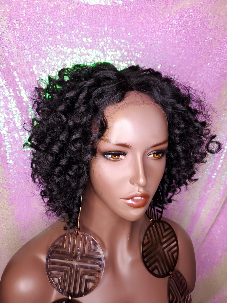 Short Bob Kinky Afro Curl Lace Front Wig Small Wand Curl Bob Natural Yaki Texture Bob Wig Glueless Preplucked Lace Wig - Beauty Blessing Wigs & Hair Extensions Boutique