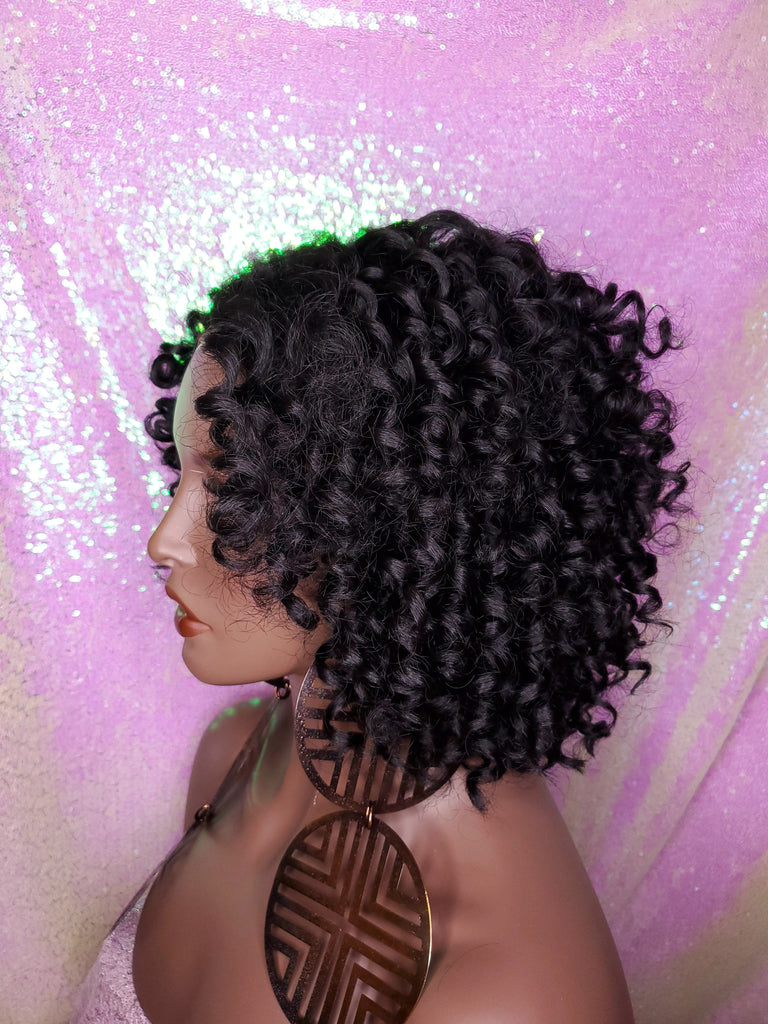 Short Bob Kinky Afro Curl Lace Front Wig Small Wand Curl Bob Natural Yaki Texture Bob Wig Glueless Preplucked Lace Wig - Beauty Blessing Wigs & Hair Extensions Boutique
