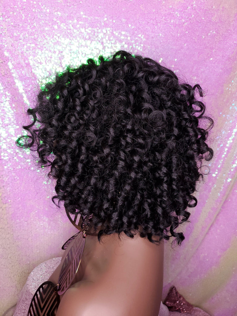 Short Bob Kinky Afro Curl Lace Front Wig Small Wand Curl Bob Natural Yaki Texture Bob Wig Glueless Preplucked Lace Wig - Beauty Blessing Wigs & Hair Extensions Boutique
