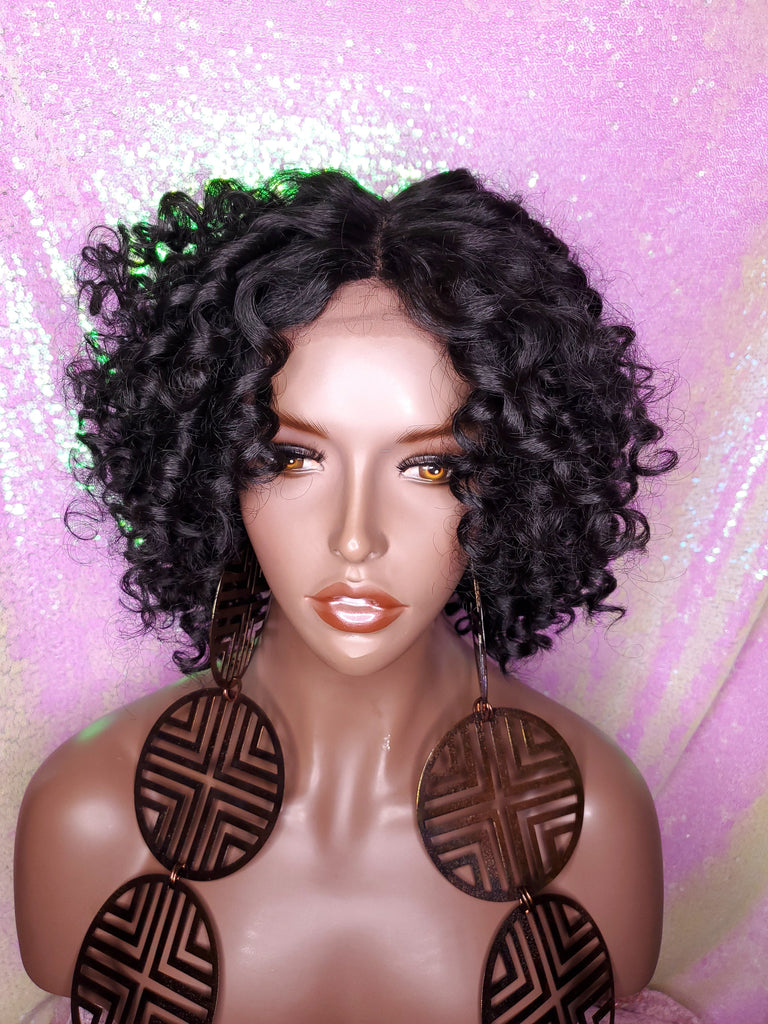Short Bob Kinky Afro Curl Lace Front Wig Small Wand Curl Bob Natural Yaki Texture Bob Wig Glueless Preplucked Lace Wig - Beauty Blessing Wigs & Hair Extensions Boutique