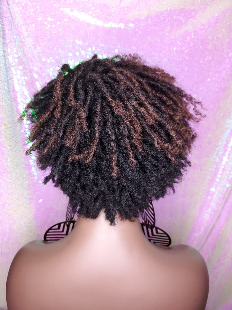 Dreadlocks Short Afro Kinky Coily Twist Natural Hairstyle Wig Ombre Brown Dark Auburn Red Copper Hair Wigs - Beauty Blessing Wigs & Hair Extensions Boutique