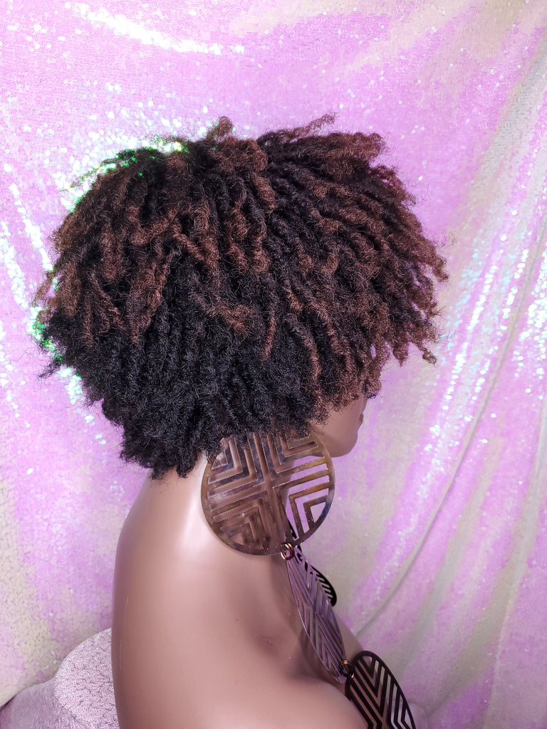 Dreadlocks Short Afro Kinky Coily Twist Natural Hairstyle Wig Ombre Brown Dark Auburn Red Copper Hair Wigs - Beauty Blessing Wigs & Hair Extensions Boutique