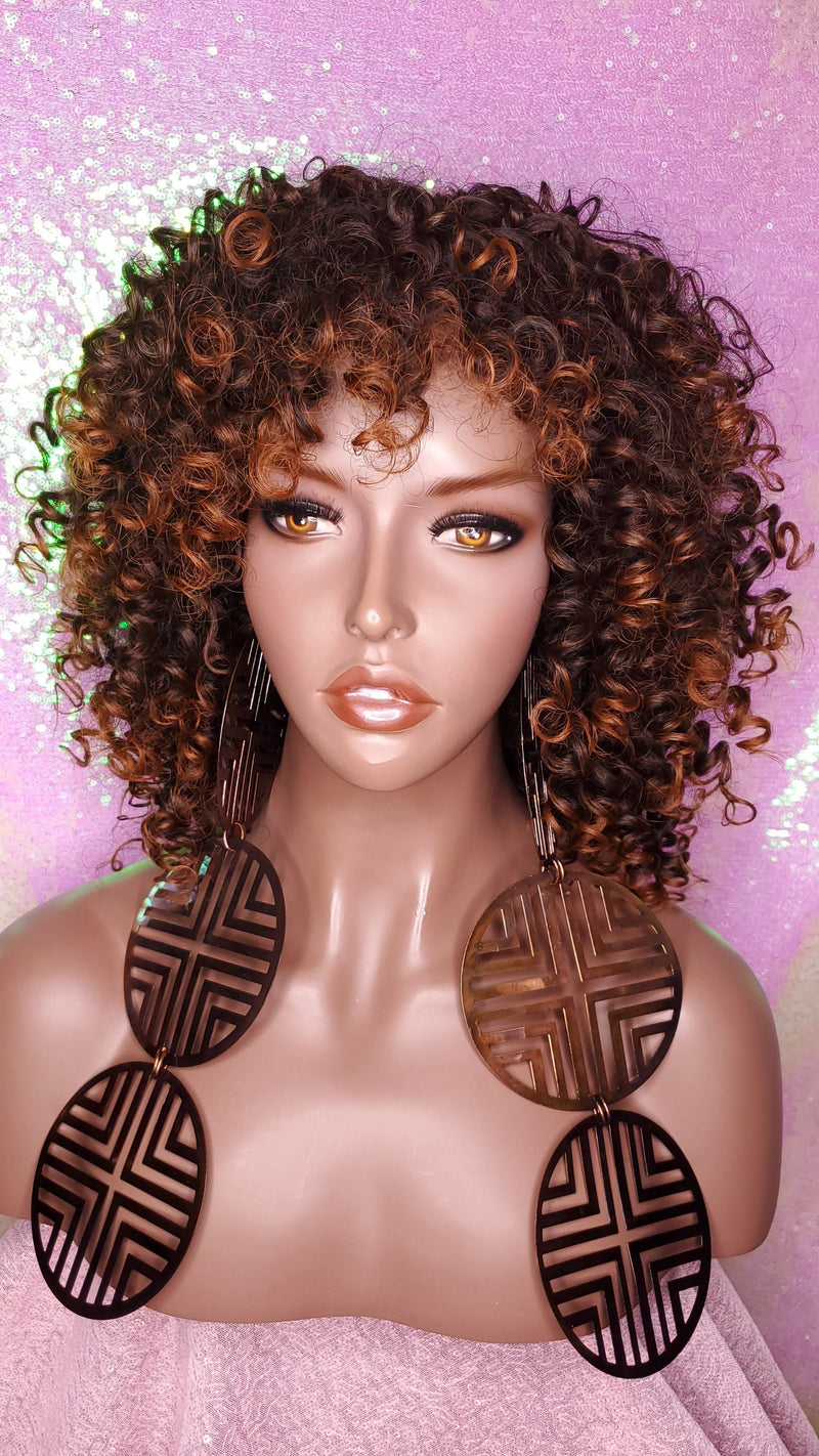 Curly Kinky Afro Spiral Curl Wig Big Ombre Auburn Natural Ombre Brown Auburn Hair Wig - Beauty Blessing Wigs & Hair Extensions Boutique
