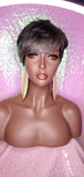 Peruvian Remy 100% Human Hair Pixie Razor Cut 100% Remy Human Hair Wig Gray Black Salt Pepper Color Hair Wig - Beauty Blessing Wigs & Hair Extensions Boutique