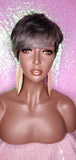 Peruvian Remy 100% Human Hair Pixie Razor Cut 100% Remy Human Hair Wig Gray Black Salt Pepper Color Hair Wig - Beauty Blessing Wigs & Hair Extensions Boutique