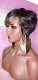 Peruvian Remy 100% Human Hair Pixie Razor Cut 100% Remy Human Hair Wig Gray Black Salt Pepper Color Hair Wig - Beauty Blessing Wigs & Hair Extensions Boutique