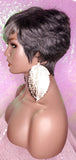 Peruvian Remy 100% Human Hair Pixie Razor Cut 100% Remy Human Hair Wig Gray Black Salt Pepper Color Hair Wig - Beauty Blessing Wigs & Hair Extensions Boutique
