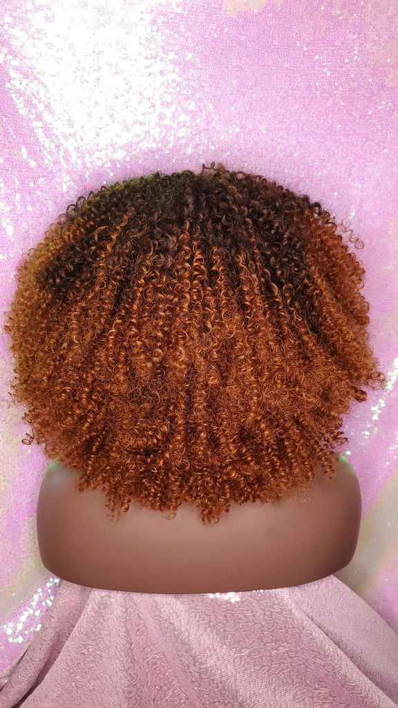 Strawberry Blonde Curly Afro Kinky Twist Hair with Bangs Wig Afro Corkscrew Hair Wig Soft Natural Coily Ombre Blonde Hair Wig - Beauty Blessing Wigs & Hair Extensions Boutique
