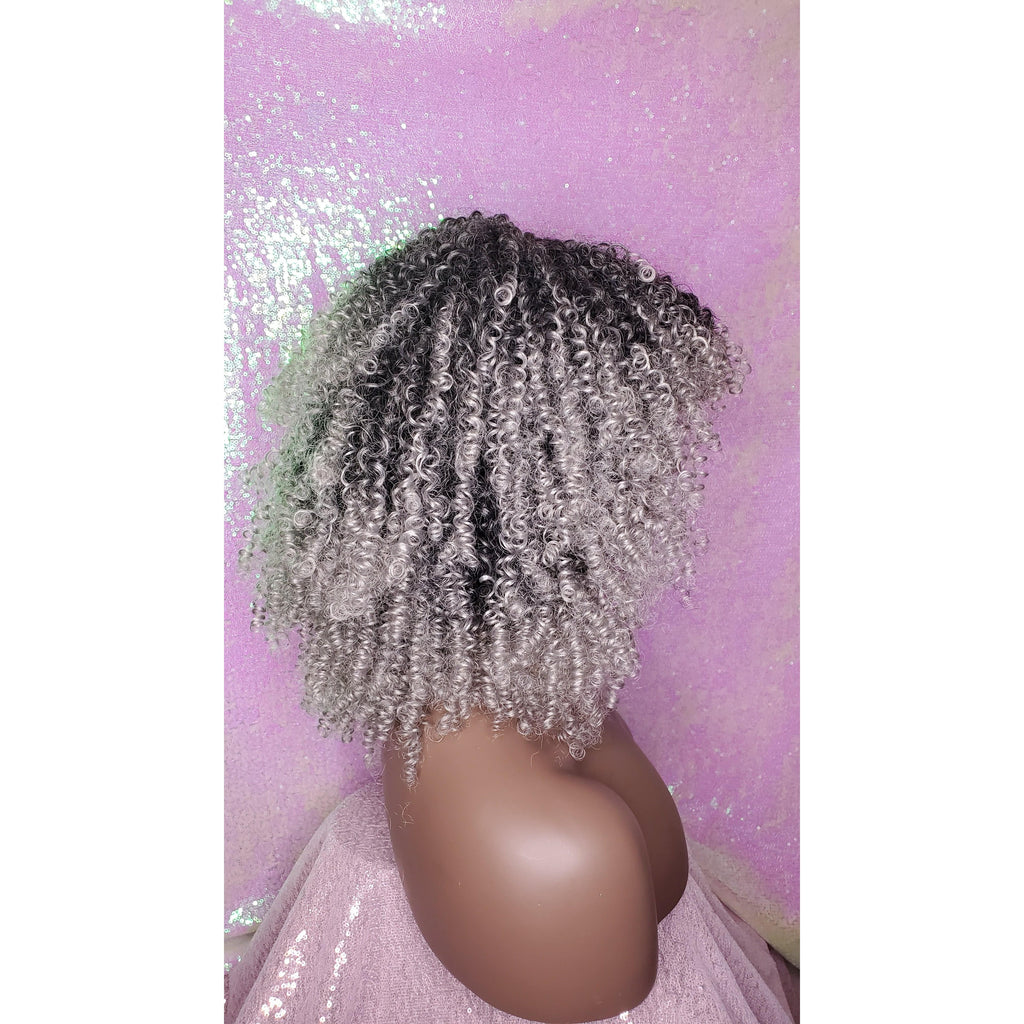 Curly Afro Kinky Twist Wig Afro Corkscrew 4C Hair Wig With Bangs Soft Natural Coily Ombre Gray Black Gray Salt Pepper Hair Wig - Beauty Blessing Wigs & Hair Extensions Boutique