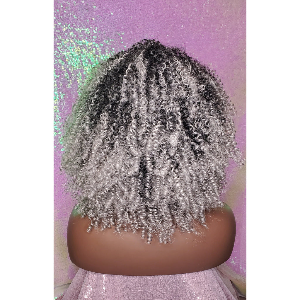 Curly Afro Kinky Twist Wig Afro Corkscrew 4C Hair Wig With Bangs Soft Natural Coily Ombre Gray Black Gray Salt Pepper Hair Wig - Beauty Blessing Wigs & Hair Extensions Boutique