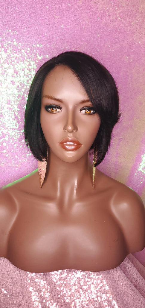 Short Bob Hairstyle 100% Human Hair Unprocessed Brazilian Remy Short Mink Hair Swoop Bang Bob Style Lace Wig - Beauty Blessing Wigs & Hair Extensions Boutique