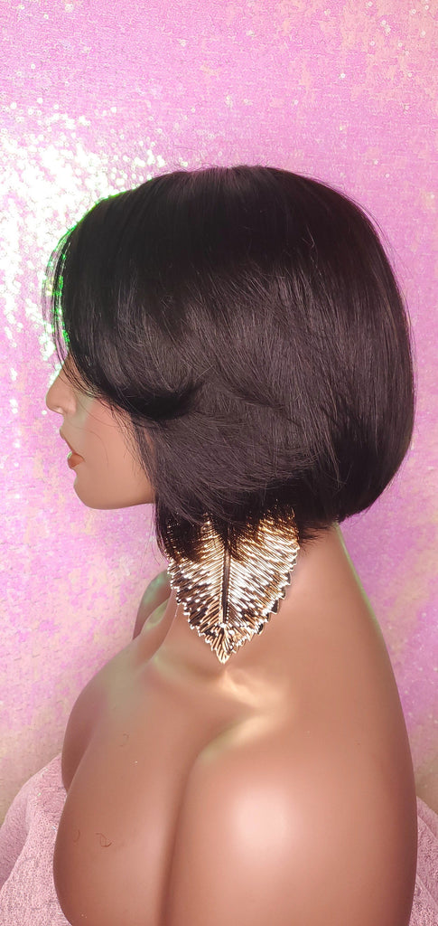 Short Bob Hairstyle 100% Human Hair Unprocessed Brazilian Remy Short Mink Hair Swoop Bang Bob Style Lace Wig - Beauty Blessing Wigs & Hair Extensions Boutique