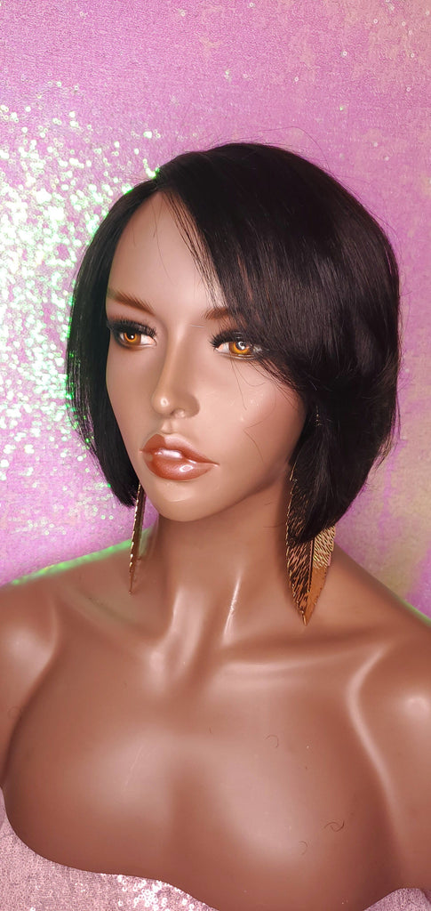 Short Bob Hairstyle 100% Human Hair Unprocessed Brazilian Remy Short Mink Hair Swoop Bang Bob Style Lace Wig - Beauty Blessing Wigs & Hair Extensions Boutique