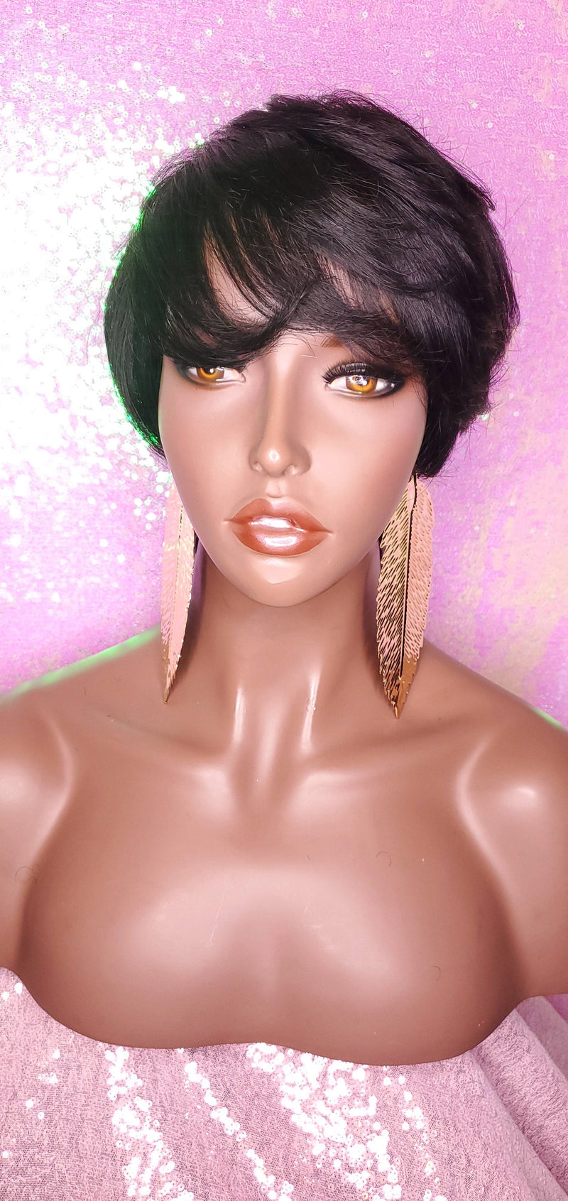 Pixie Cut Indian Remy 100% Human Hair Wig Razor Cut Swoop Bang Hair Wig Yaki Texture Wig - Beauty Blessing Wigs & Hair Extensions Boutique
