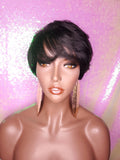 Pixie Cut Indian Remy 100% Human Hair Wig Razor Cut Swoop Bang Hair Wig Yaki Texture Wig - Beauty Blessing Wigs & Hair Extensions Boutique