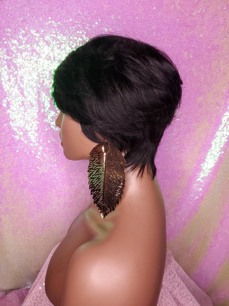 Pixie Cut Indian Remy 100% Human Hair Wig Razor Cut Swoop Bang Hair Wig Yaki Texture Wig - Beauty Blessing Wigs & Hair Extensions Boutique