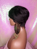 Pixie Cut Indian Remy 100% Human Hair Wig Razor Cut Swoop Bang Hair Wig Yaki Texture Wig - Beauty Blessing Wigs & Hair Extensions Boutique