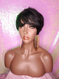 Pixie Cut Indian Remy 100% Human Hair Wig Razor Cut Swoop Bang Hair Wig Yaki Texture Wig - Beauty Blessing Wigs & Hair Extensions Boutique