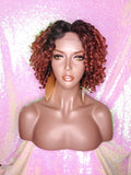 Short Bob Kinky Afro Curl Lace Front Wig Small Wand Curl Bob Natural Yaki Bob Wig Glueless Preplucked Lace Wig Ombre Burgundy Red Copper - Beauty Blessing Wigs & Hair Extensions Boutique