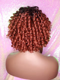 Short Bob Kinky Afro Curl Lace Front Wig Small Wand Curl Bob Natural Yaki Bob Wig Glueless Preplucked Lace Wig Ombre Burgundy Red Copper - Beauty Blessing Wigs & Hair Extensions Boutique