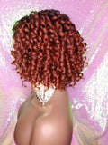 Short Bob Kinky Afro Curl Lace Front Wig Small Wand Curl Bob Natural Yaki Bob Wig Glueless Preplucked Lace Wig Ombre Burgundy Red Copper - Beauty Blessing Wigs & Hair Extensions Boutique