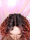 Short Bob Kinky Afro Curl Lace Front Wig Small Wand Curl Bob Natural Yaki Bob Wig Glueless Preplucked Lace Wig Ombre Burgundy Red Copper - Beauty Blessing Wigs & Hair Extensions Boutique