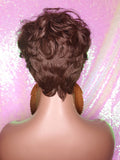Tapered Short Cut Mohawk Curl Full Cap Wig Pixie Cut Curl Wig Layered Hair Wig Ombre Auburn Brown - Beauty Blessing Wigs & Hair Extensions Boutique