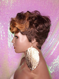 Tapered Short Cut Mohawk Curl Full Cap Wig Pixie Cut Curl Wig Layered Hair Wig Ombre Auburn Brown - Beauty Blessing Wigs & Hair Extensions Boutique