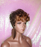 Tapered Short Cut Mohawk Curl Full Cap Wig Pixie Cut Curl Wig Layered Hair Wig Ombre Auburn Brown - Beauty Blessing Wigs & Hair Extensions Boutique